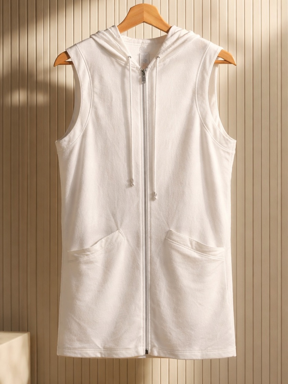 Sand N Sun Terrycloth Sleeveless White Hooded Zip-Up Beach Coverup Size 1X